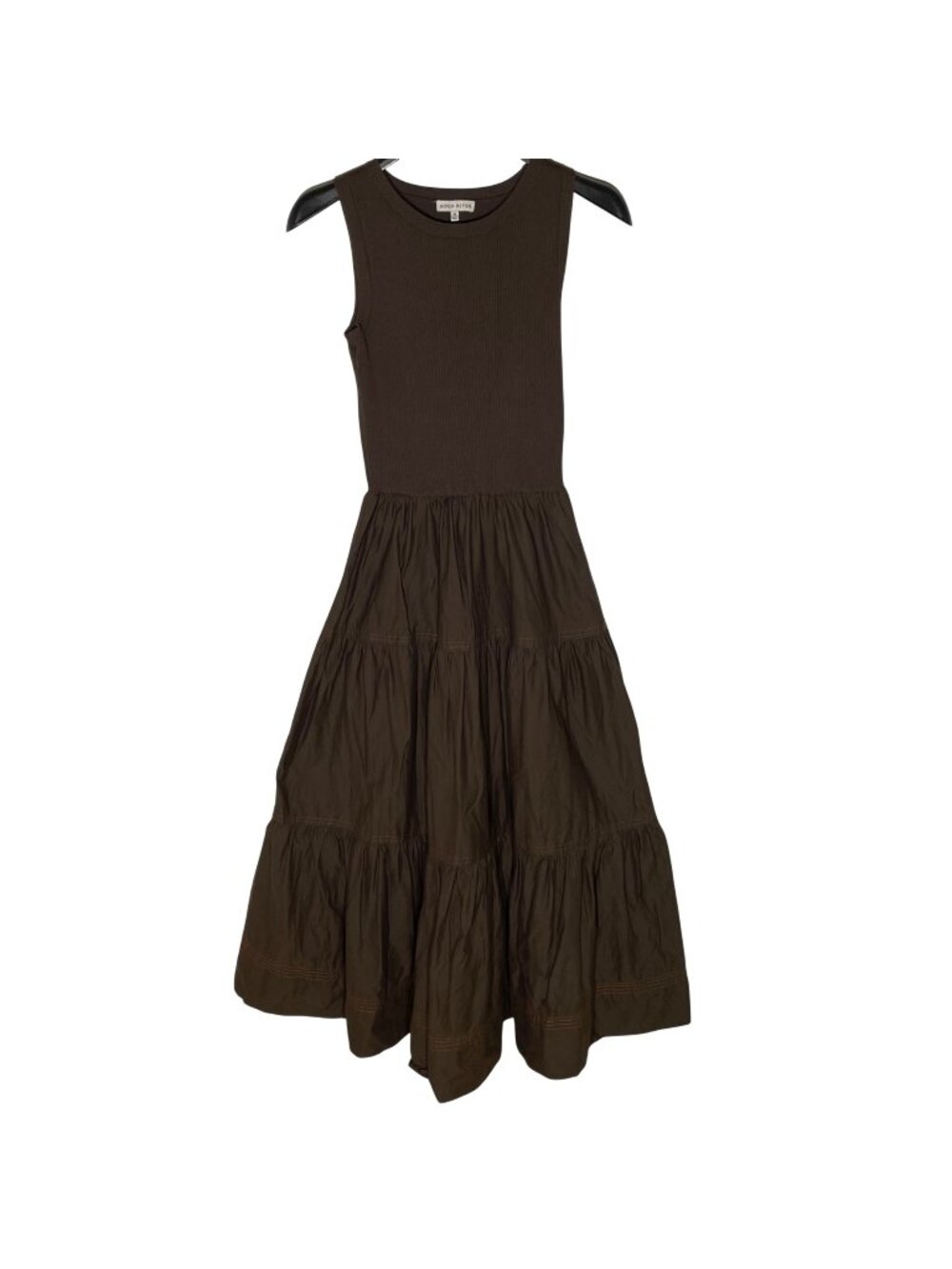 Moon River Ribbed Bodice Contrast Stitch Cotton Maxi Dress Sz MED Minimalist